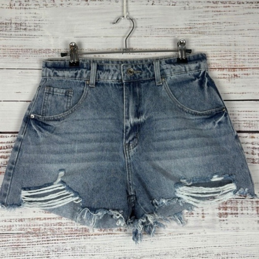 SHEIN Distressed Denim Shorts Women's Size 30 Ripped Frayed Hem Blue‎